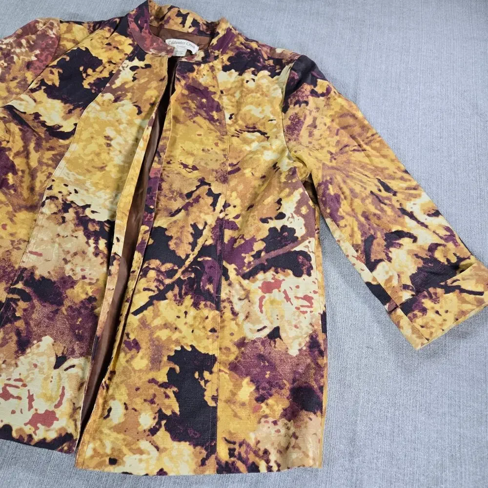 Coldwater Creek Classic Wom Sz SM 6/8 Fall Multi Floral Blazer Jacket 90s Artsy